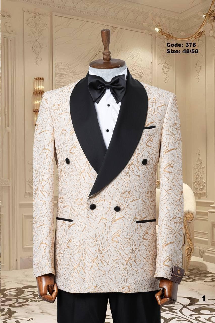 Gold Patterned Shawl Lapel Men's Tuxedo