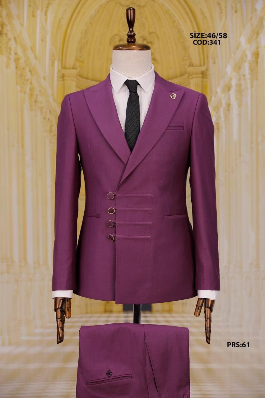 Asymmetric Front Men's Modern Two Piece Suit with Hook Detail