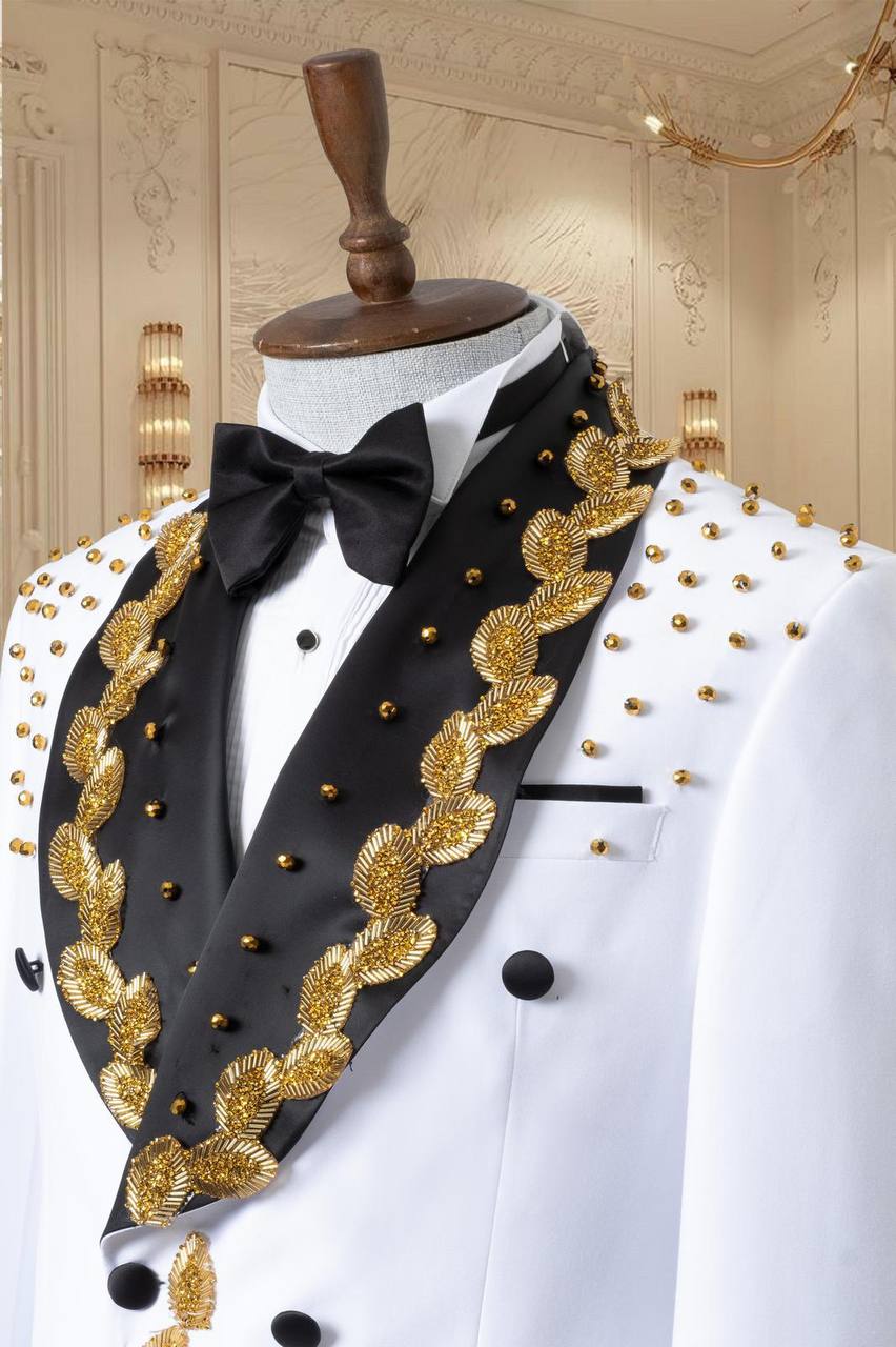 Gold Embroidered Shawl Lapel Men's Tuxedo thumbnail