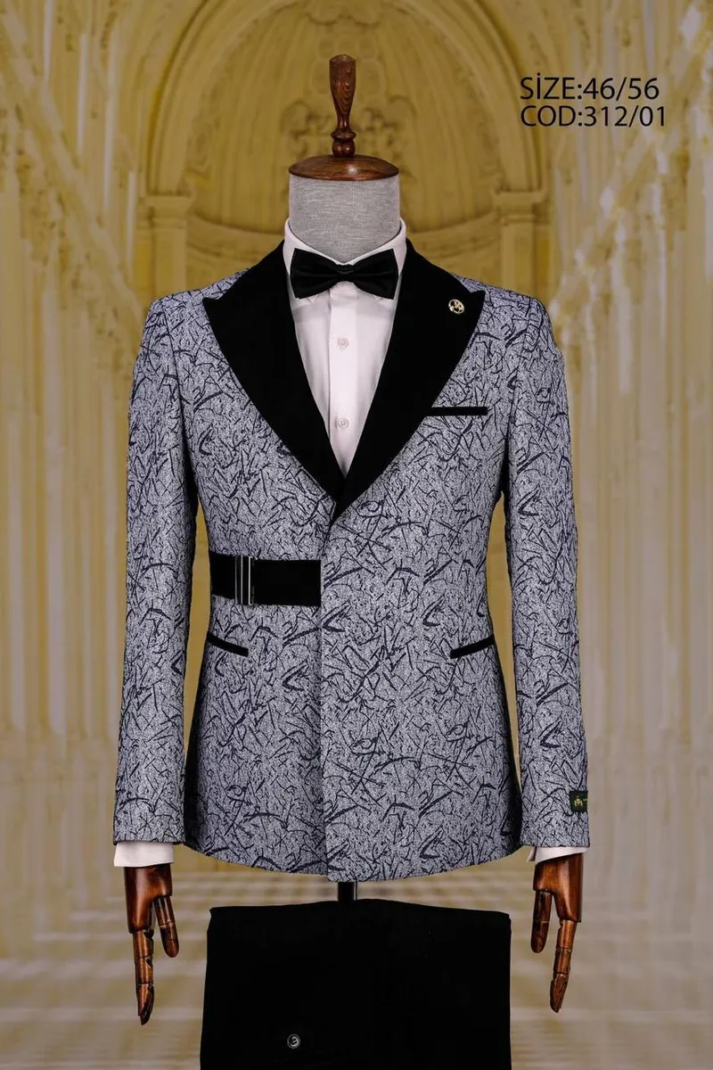 Patterned Peak Lapel Men's Tuxedo with Belt Detail – Various Options Tuxedo by Mark Morente
