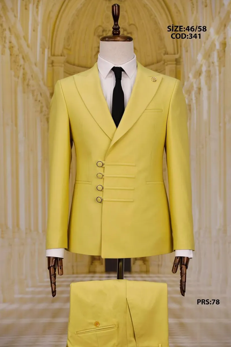 Asymmetric Front Men's Modern Two Piece Suit with Hook Detail – view 2