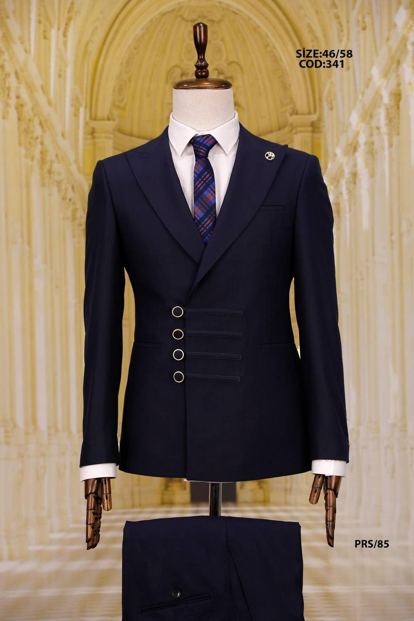 Asymmetric Front Men's Modern Two Piece Suit with Hook Detail thumbnail
