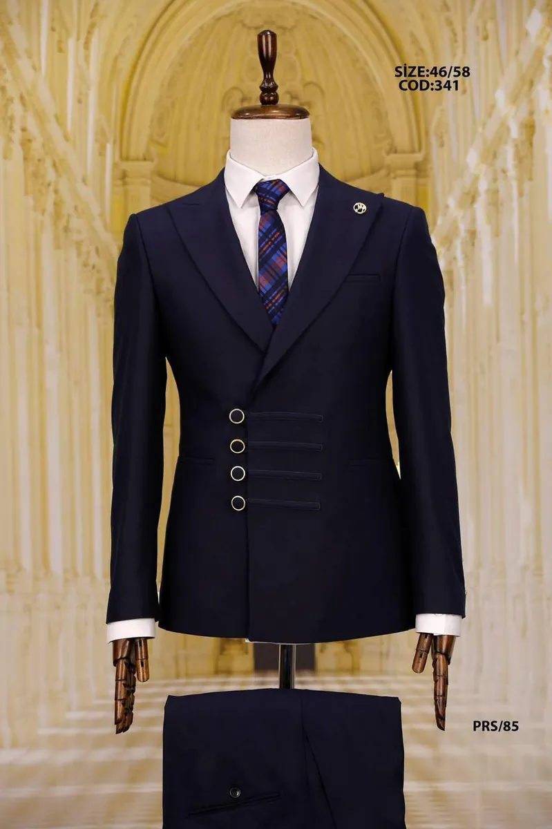 Asymmetric Front Men's Modern Two Piece Suit with Hook Detail – view 3