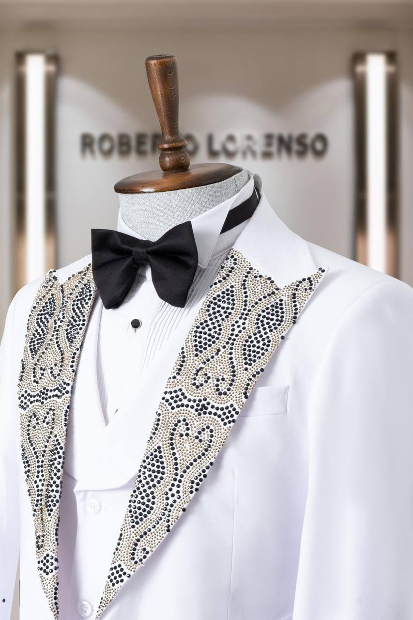 Gold Beaded Shawl Lapel Men's Tuxedo with Vest thumbnail