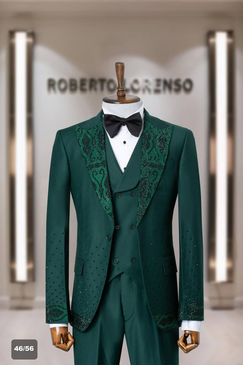 Gold Beaded Shawl Lapel Men's Tuxedo with Vest thumbnail