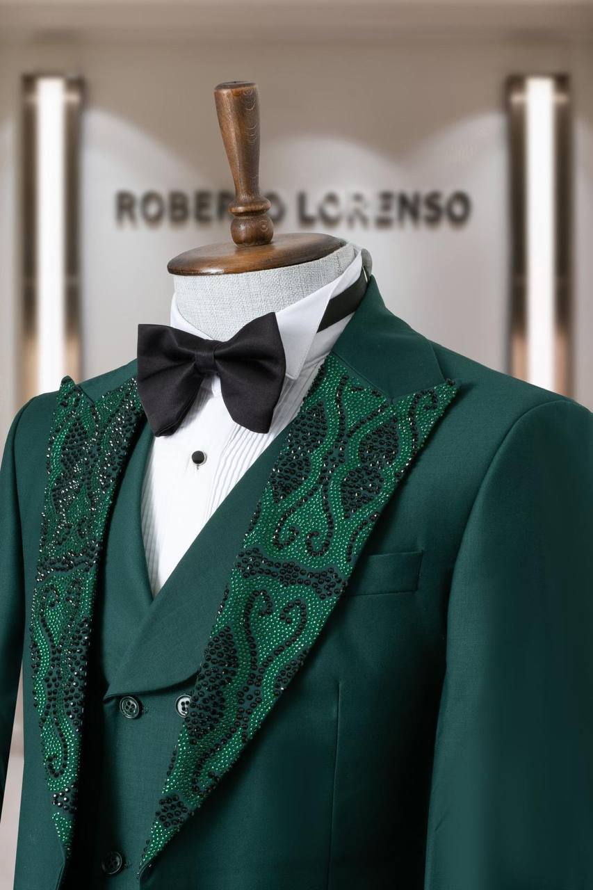 Gold Beaded Shawl Lapel Men's Tuxedo with Vest thumbnail