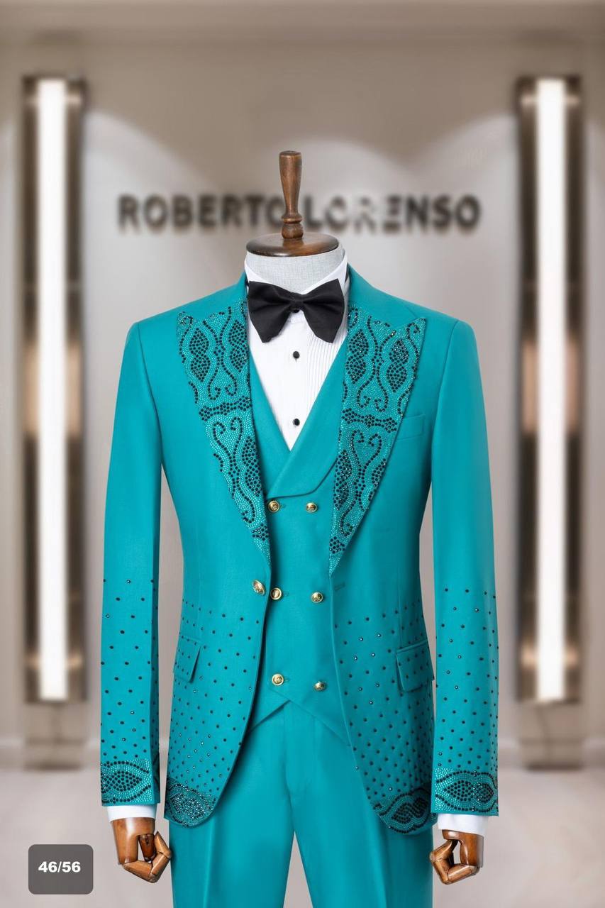 Gold Beaded Shawl Lapel Men's Tuxedo with Vest thumbnail