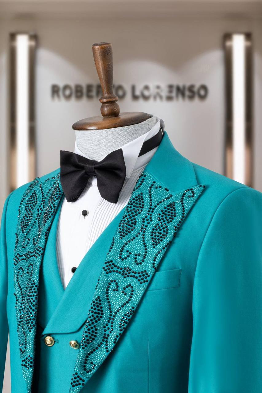 Gold Beaded Shawl Lapel Men's Tuxedo with Vest thumbnail