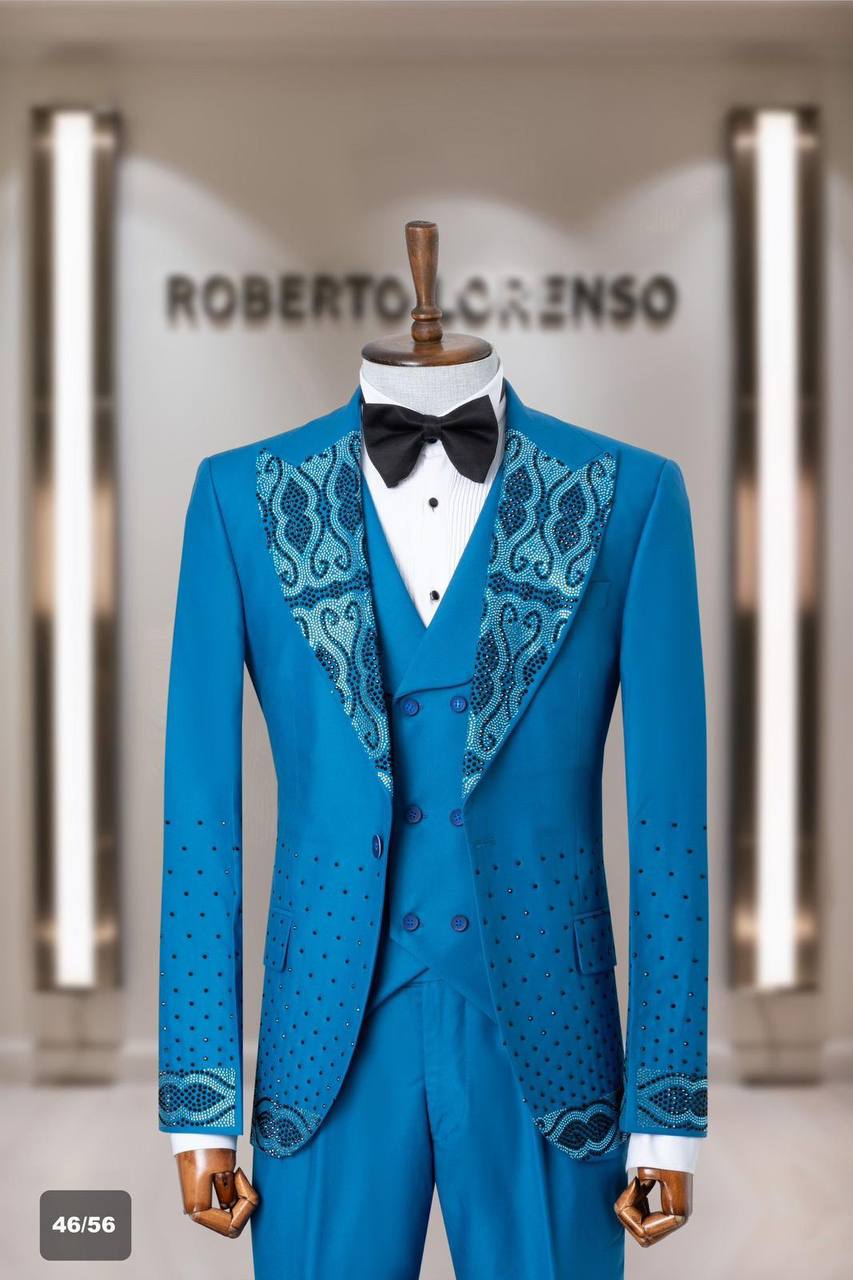 Gold Beaded Shawl Lapel Men's Tuxedo with Vest thumbnail