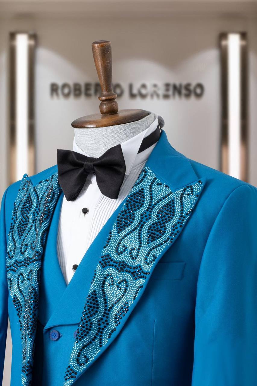 Gold Beaded Shawl Lapel Men's Tuxedo with Vest thumbnail