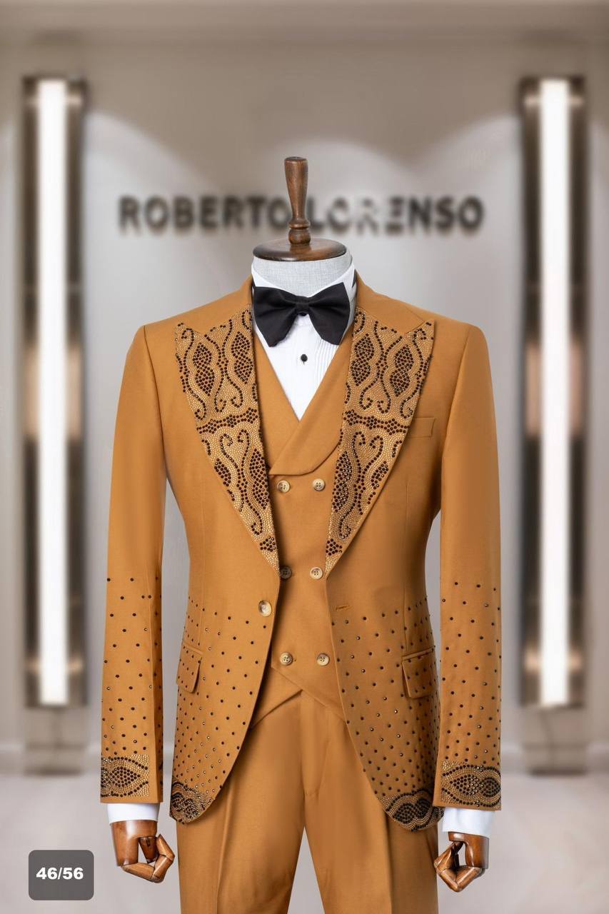 Gold Beaded Shawl Lapel Men's Tuxedo with Vest thumbnail