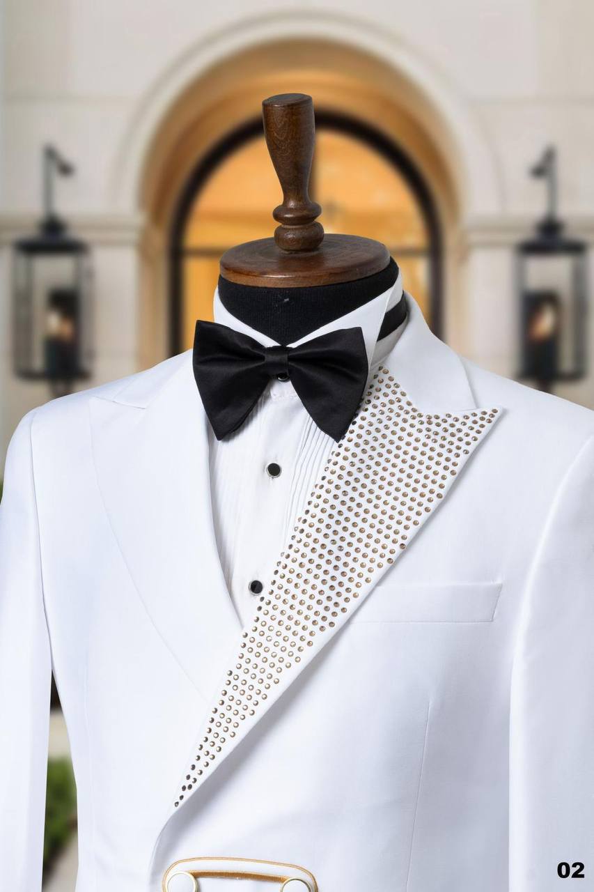 Black andWhite Ceremony Tuxedo with Crystal and Gold Details thumbnail