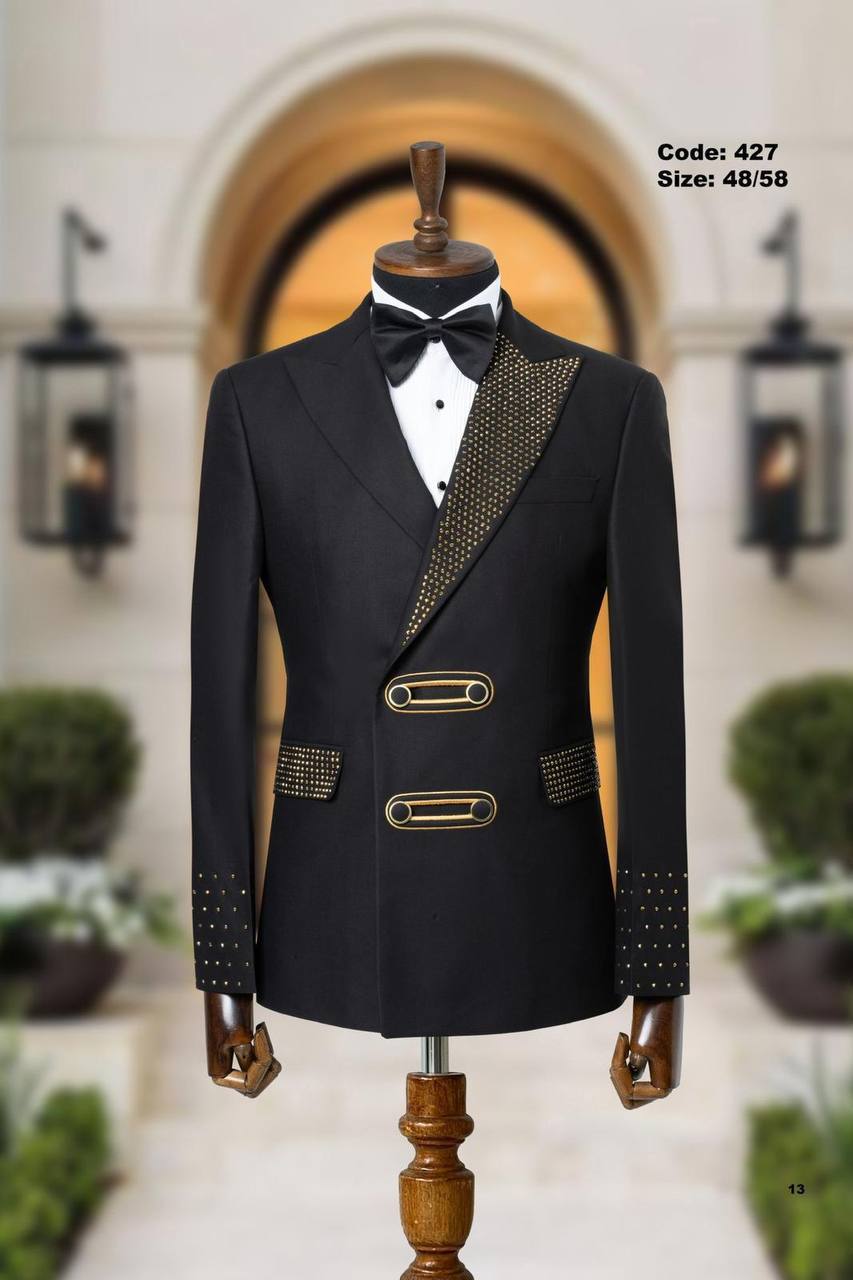 Black andWhite Ceremony Tuxedo with Crystal and Gold Details thumbnail
