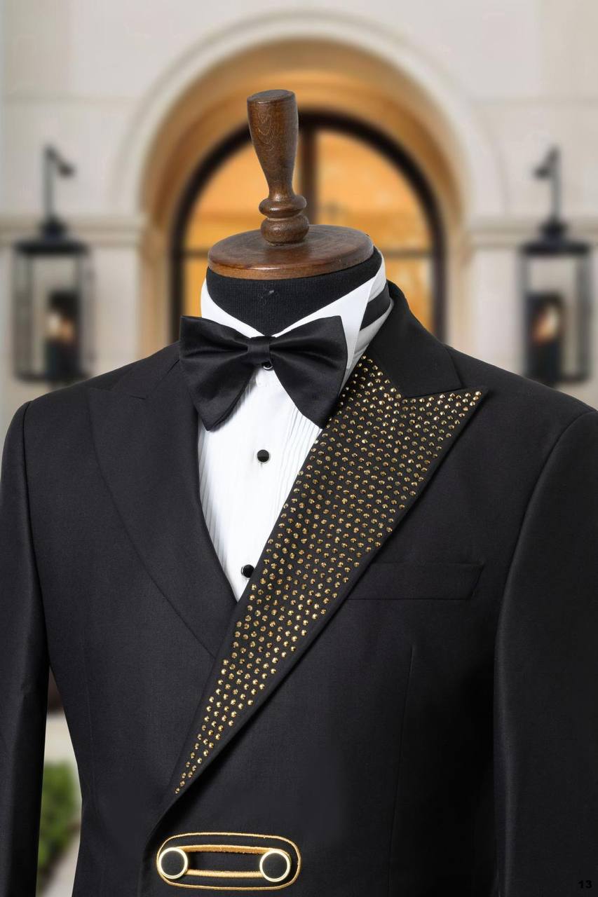Black andWhite Ceremony Tuxedo with Crystal and Gold Details thumbnail
