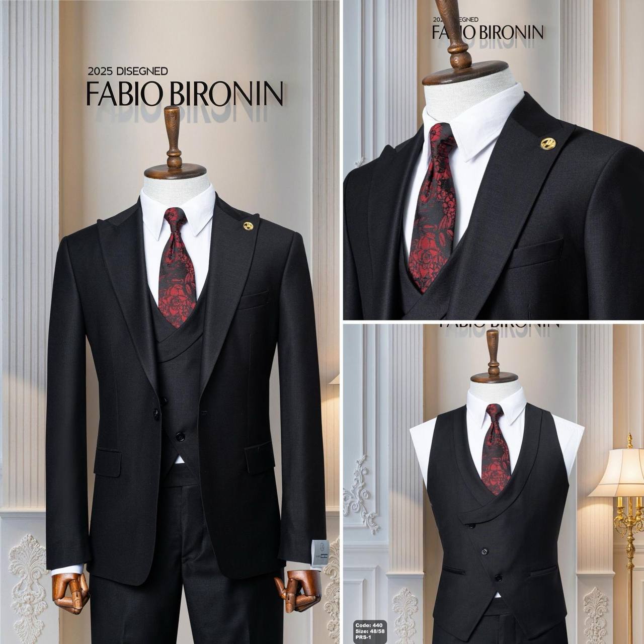 Three Piece Slim Fit Business Men's Suit with Vest