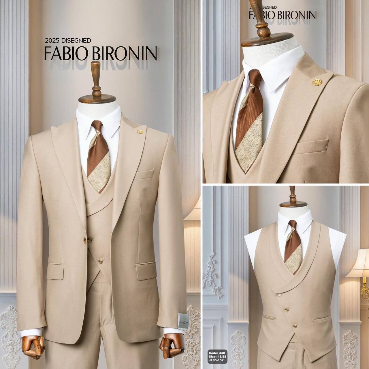 Three Piece Slim Fit Business Men's Suit with Vest thumbnail