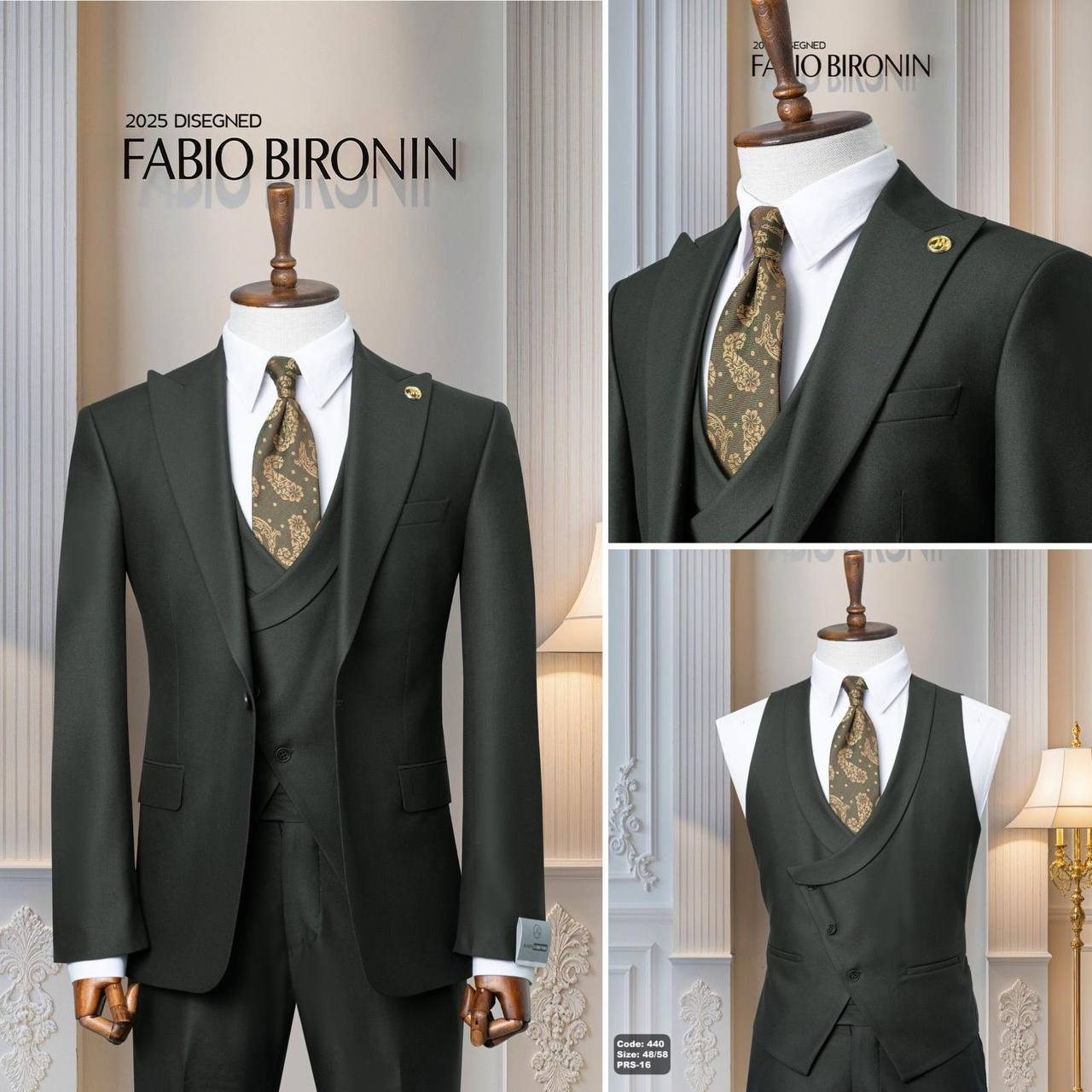 Three Piece Slim Fit Business Men's Suit with Vest thumbnail