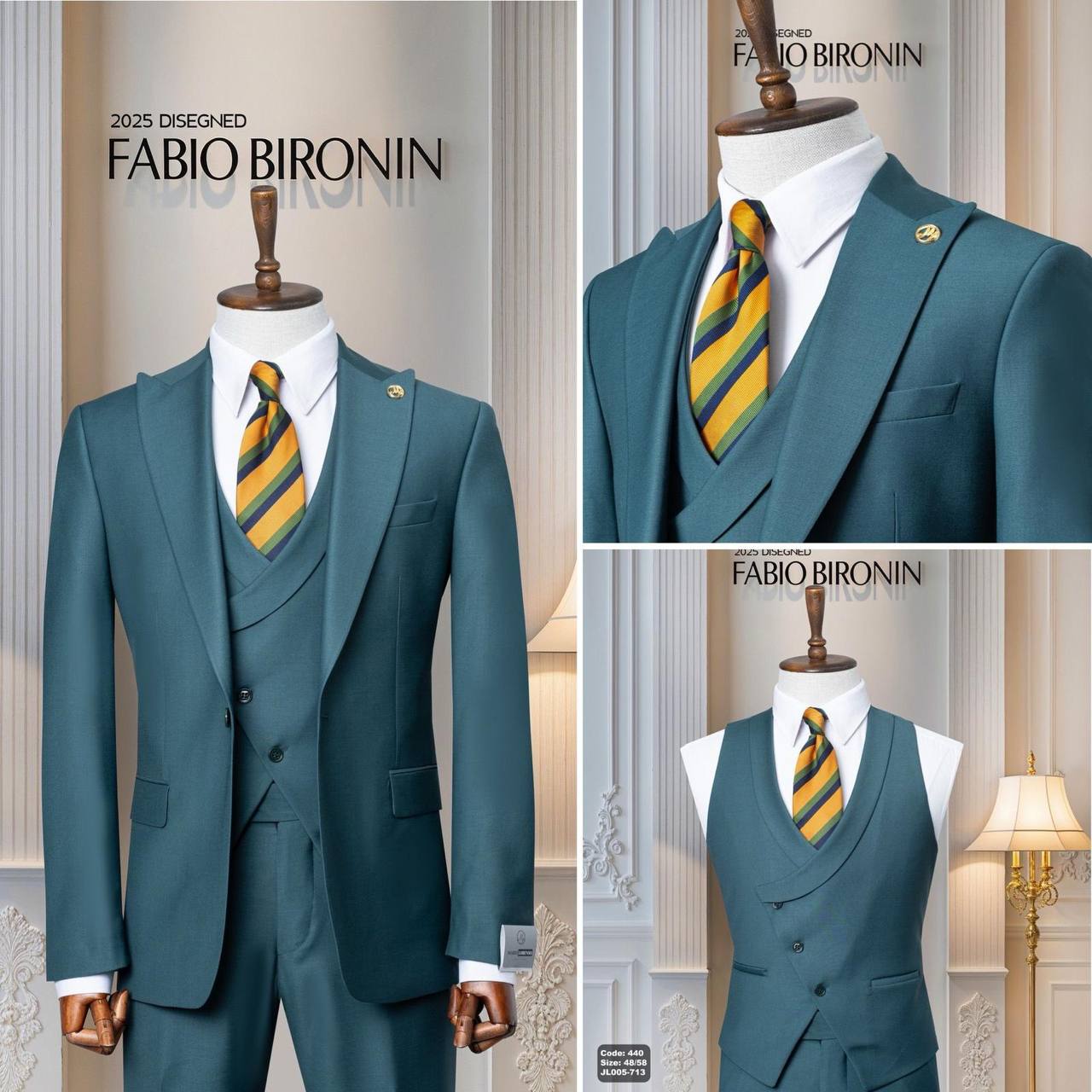 Three Piece Slim Fit Business Men's Suit with Vest thumbnail