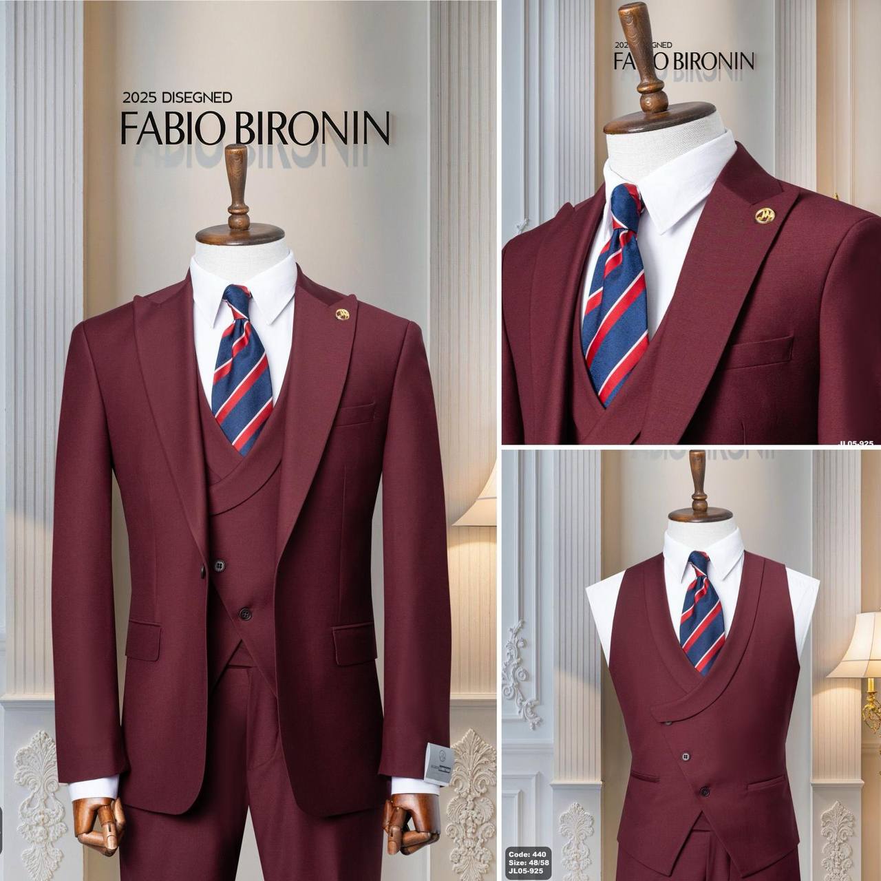 Three Piece Slim Fit Business Men's Suit with Vest thumbnail