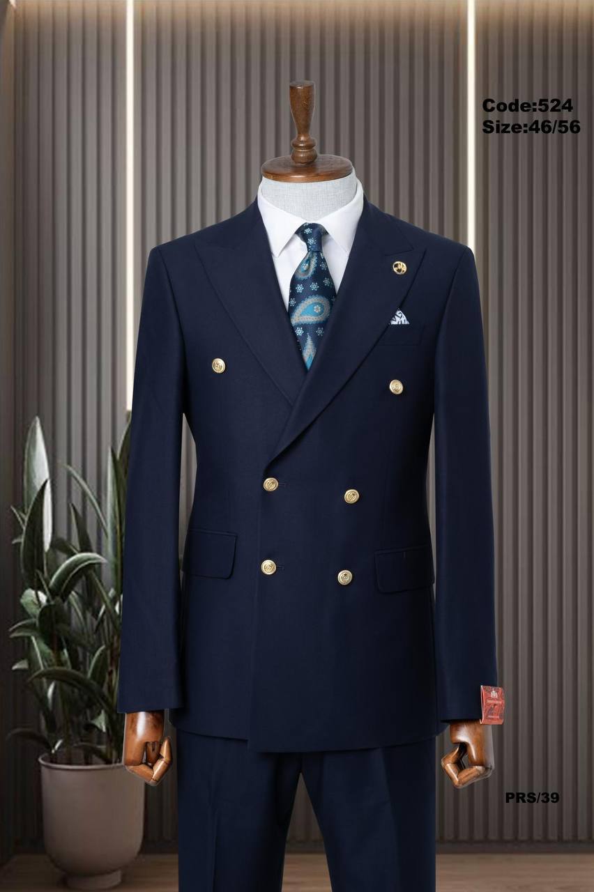 Metal Buttons Double-Breasted Suit