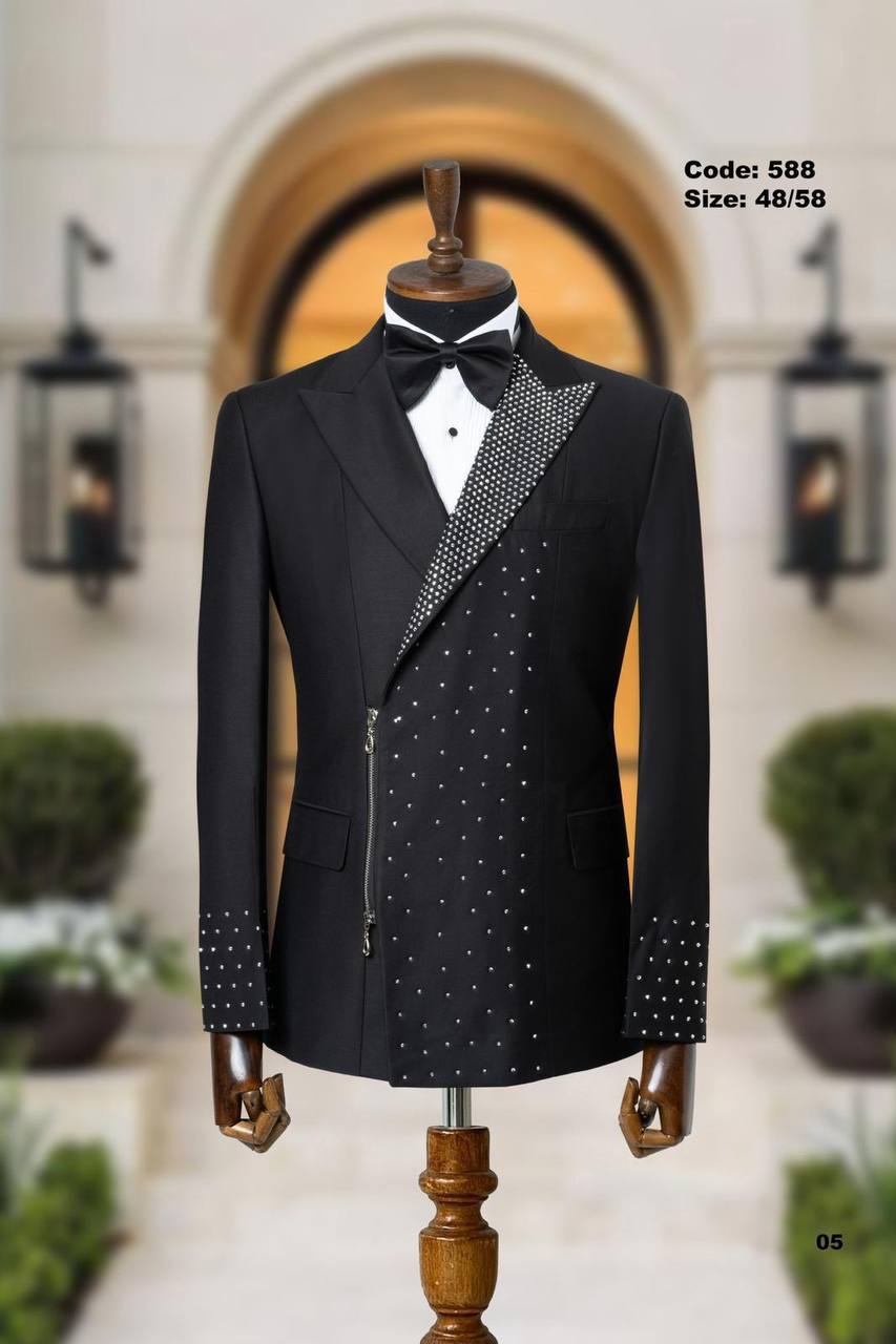 Asymmetric Zip Closure Ceremony Tuxedo with Crystal Details thumbnail