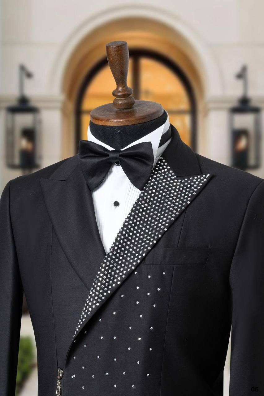 Asymmetric Zip Closure Ceremony Tuxedo with Crystal Details thumbnail