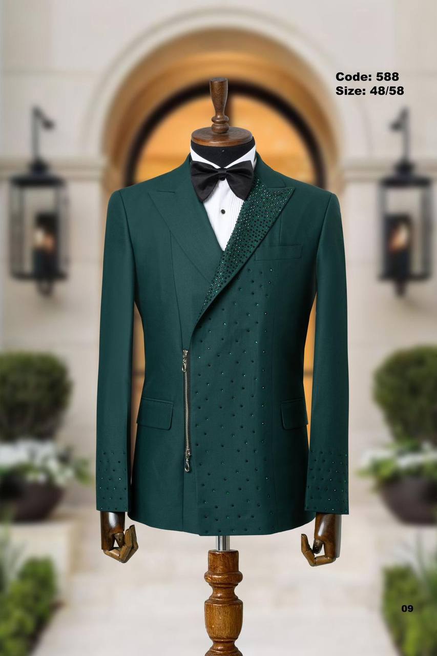 Asymmetric Zip Closure Ceremony Tuxedo with Crystal Details thumbnail