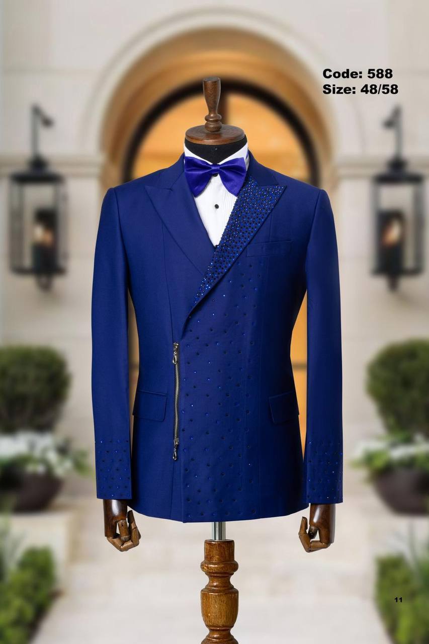 Asymmetric Zip Closure Ceremony Tuxedo with Crystal Details thumbnail