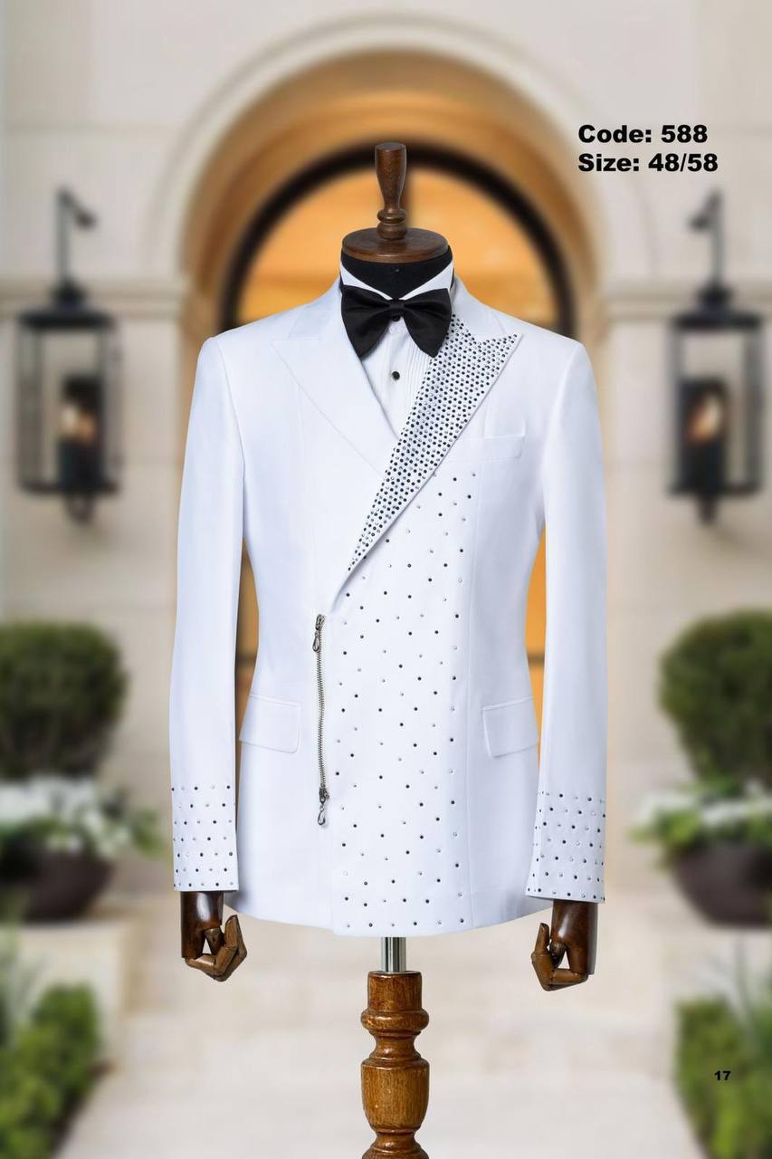 Asymmetric Zip Closure Ceremony Tuxedo with Crystal Details thumbnail