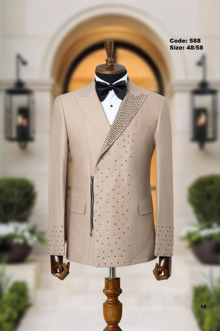 Asymmetric Zip Closure Ceremony Tuxedo with Crystal Details thumbnail