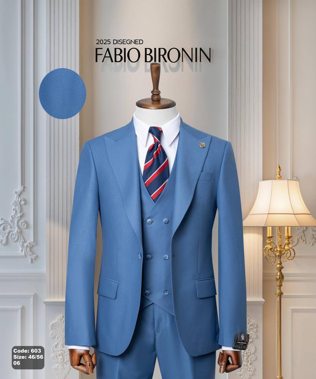 Three Piece Slim Fit Men's Suit with Double-Breasted Vest thumbnail