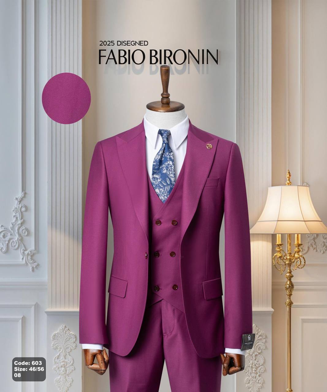 Three Piece Slim Fit Men's Suit with Double-Breasted Vest thumbnail