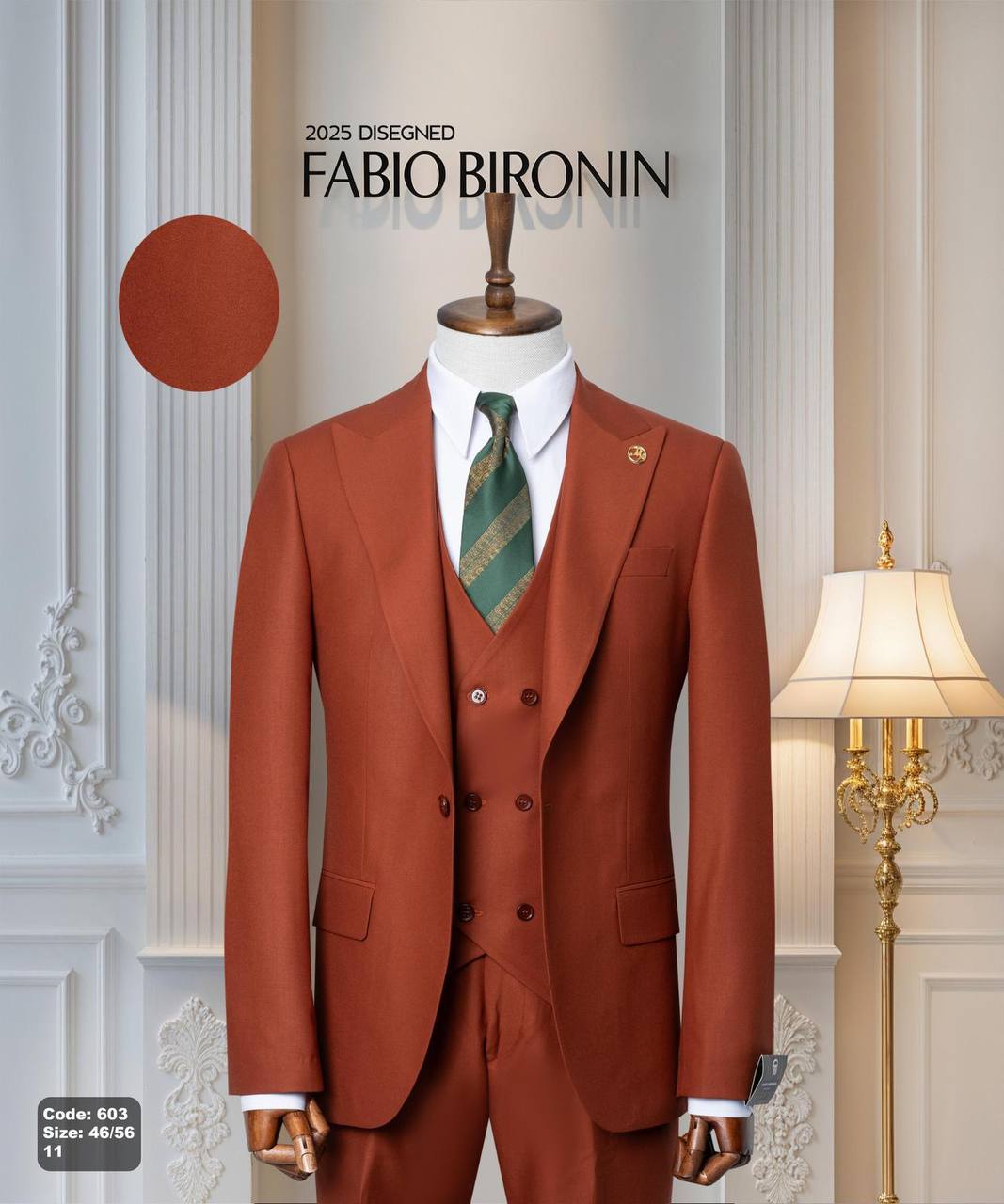 Three Piece Slim Fit Men's Suit with Double-Breasted Vest thumbnail