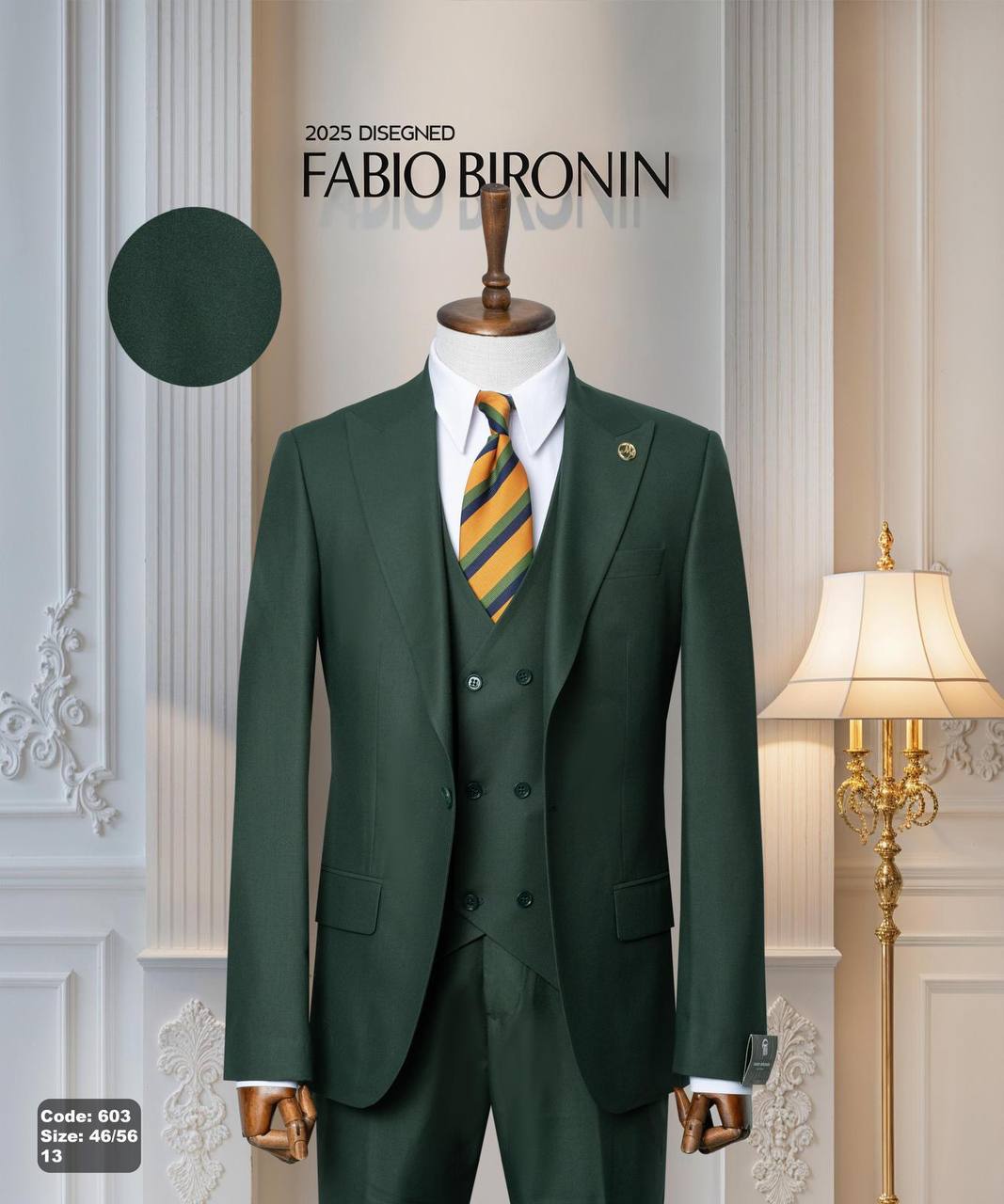 Three Piece Slim Fit Men's Suit with Double-Breasted Vest thumbnail