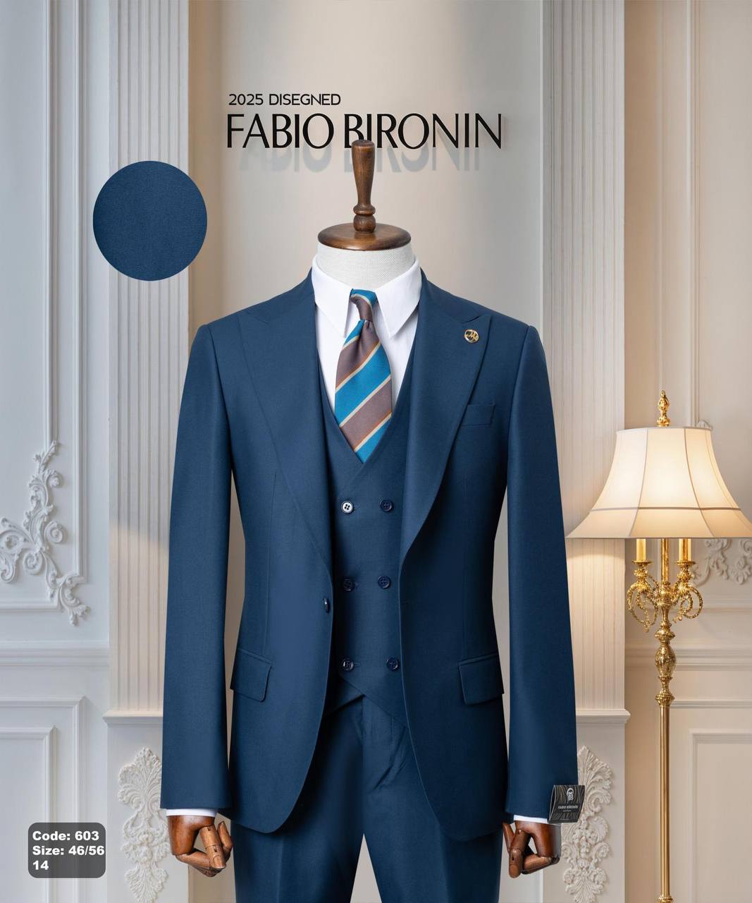 Three Piece Slim Fit Men's Suit with Double-Breasted Vest thumbnail
