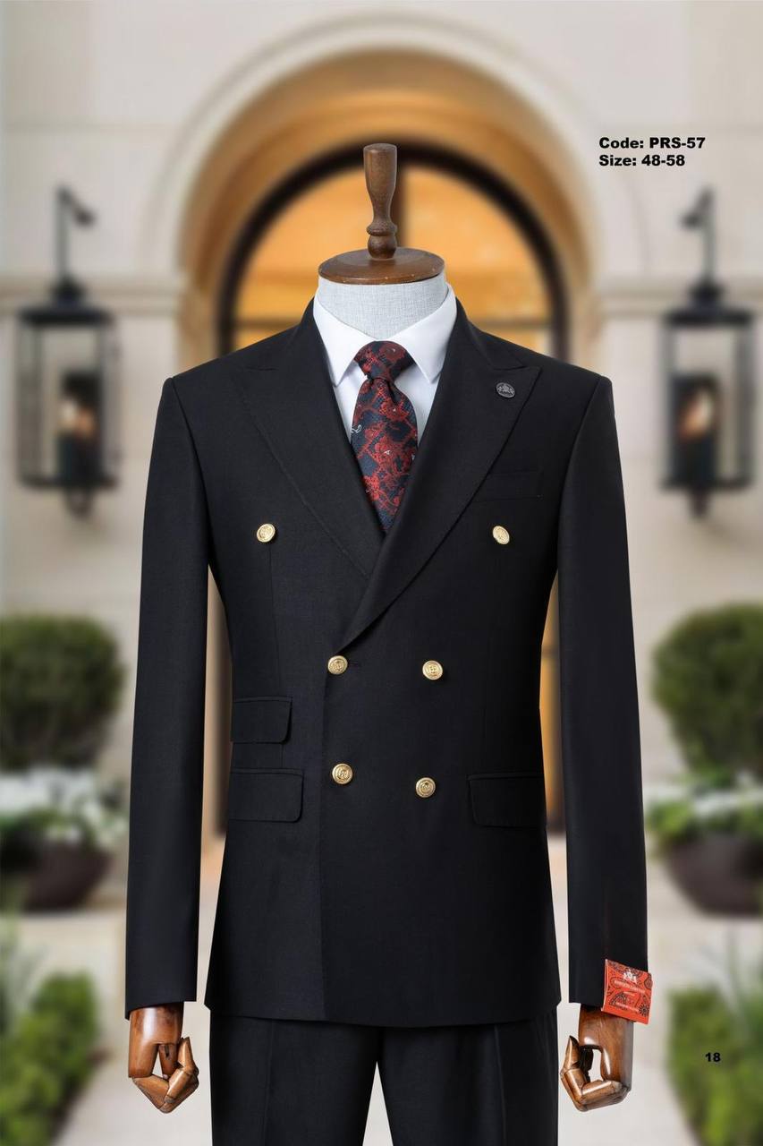 Double-Breasted Peak Lapel Suit with Gold Buttons thumbnail