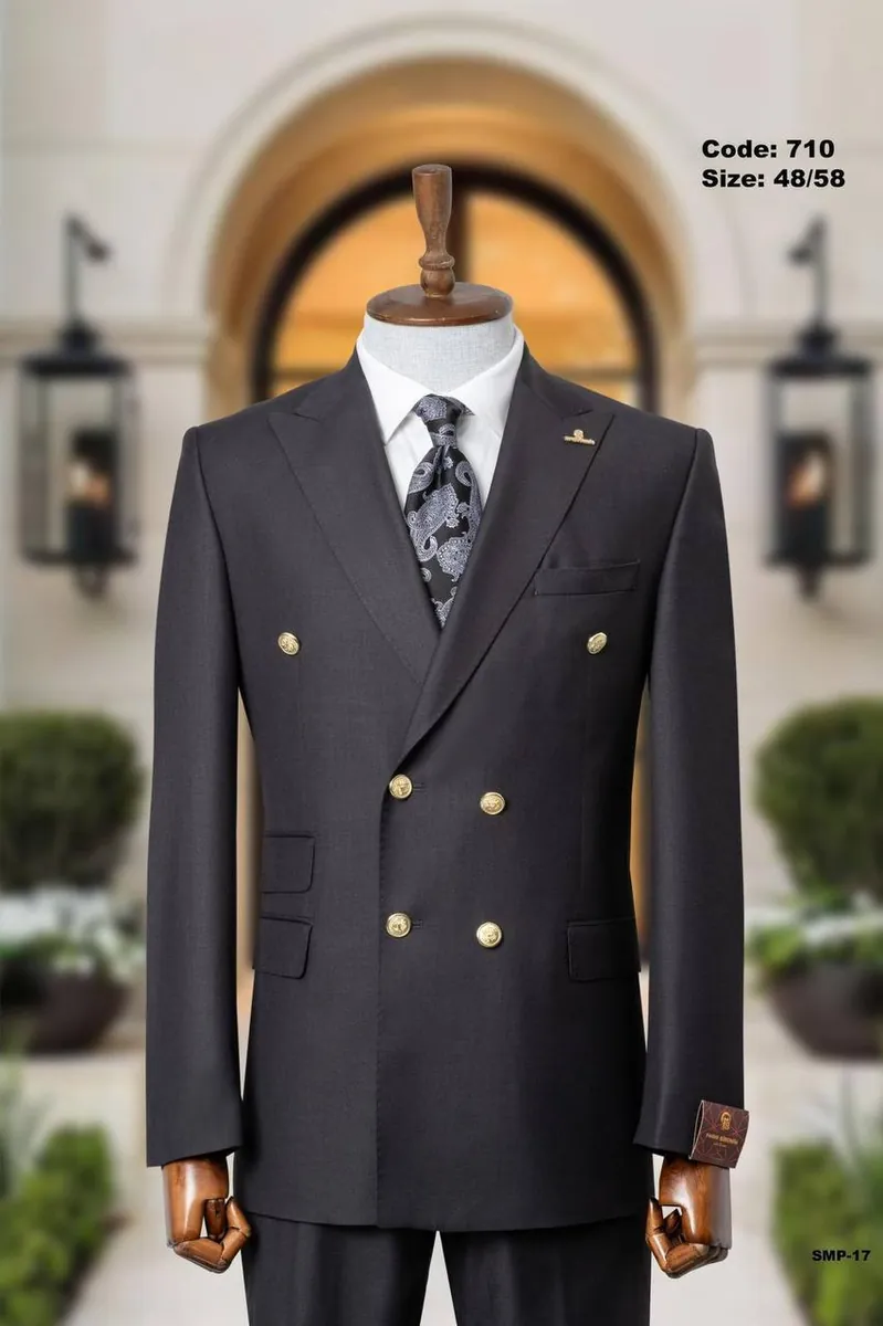 Double-Breasted Peak Lapel Suit with Gold Buttons – view 12