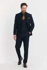 Navy Blue Three-Piece Men's Suit with Peak Lapel – view 2