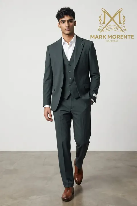 Dark Green Three-Piece Men's Suit with Notch Lapel, wholesale three piece suit by Mark Morente