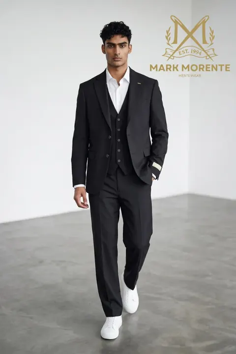 Charcoal Black Three-Piece Men's Suit, wholesale three piece suit by Mark Morente