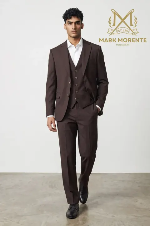Costume homme trois pièces marron foncé revers cranté, costume trois pièces en gros par Mark Morente