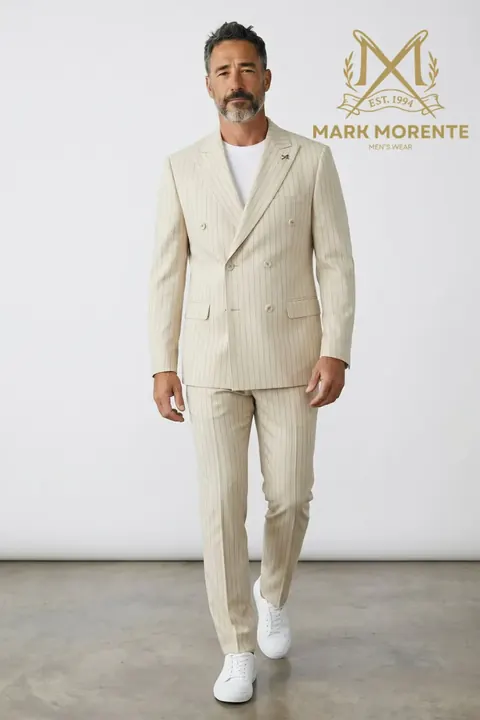 Zweireiher in Creme mit Nadelstreifen, zweireiher von Mark Morente, Vorderansicht