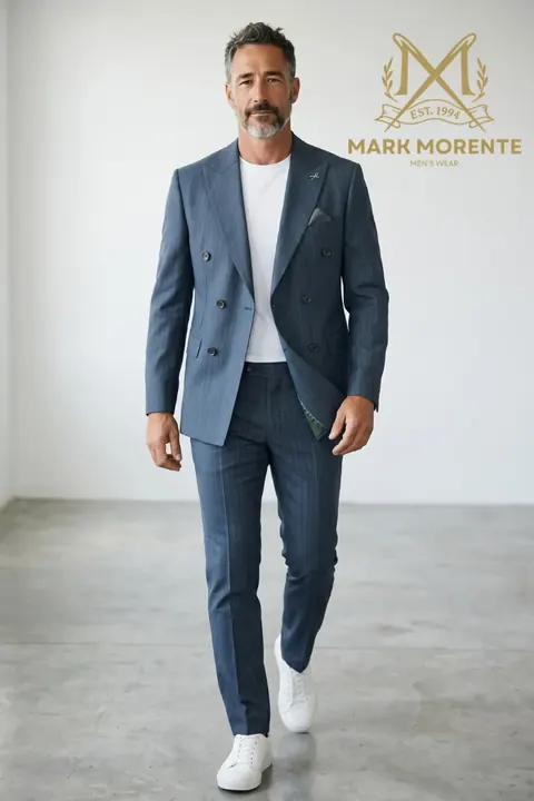 Zweireiher in Stahlblau mit Nadelstreifen, zweireiher von Mark Morente, Vorderansicht