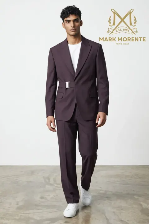 Plum Buckle Belt Wrap Men's Suit, two piece suit by Mark Morente, front view