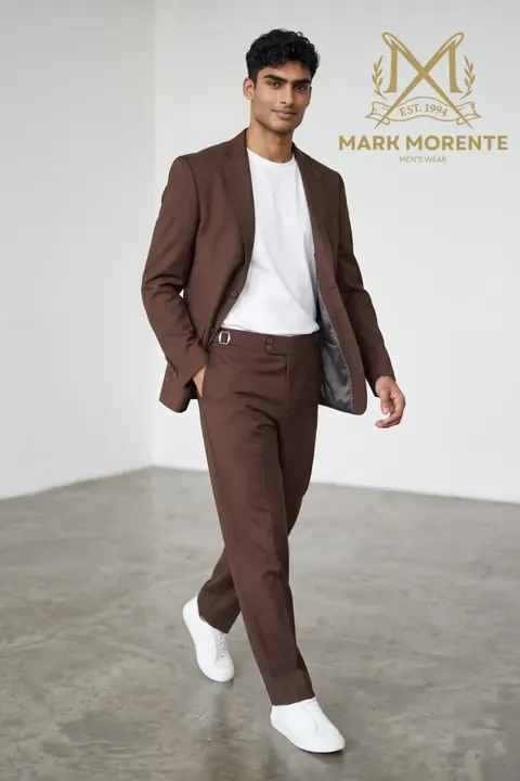Tobacco Brown Two-Piece Suit with Side Adjusters, two piece suit by Mark Morente, front view