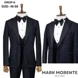 Navy Blue Jacquard Shawl Lapel Men's Tuxedo – view 1