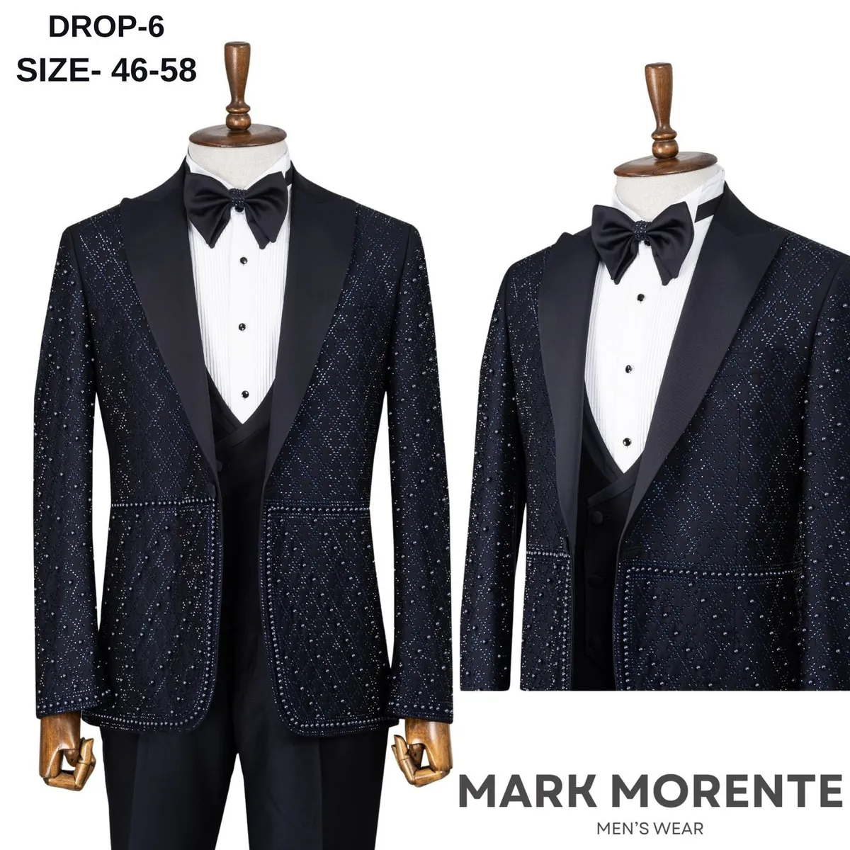 Navy Blue Jacquard Shawl Lapel Men's Tuxedo – Navy Blue Tuxedo by Mark Morente