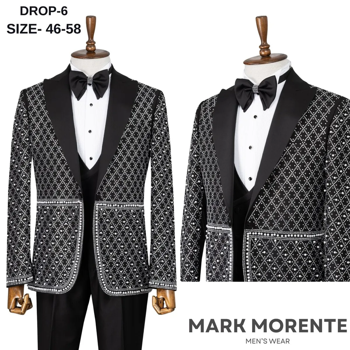 Black Silver Dotted Shawl Lapel Men's Tuxedo – Black Tuxedo by Mark Morente