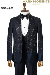 Navy Blue Jacquard Shawl Lapel Men's Tuxedo – view 1