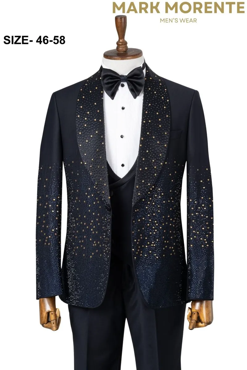 Navy Blue Jacquard Shawl Lapel Men's Tuxedo – Navy Blue Tuxedo by Mark Morente